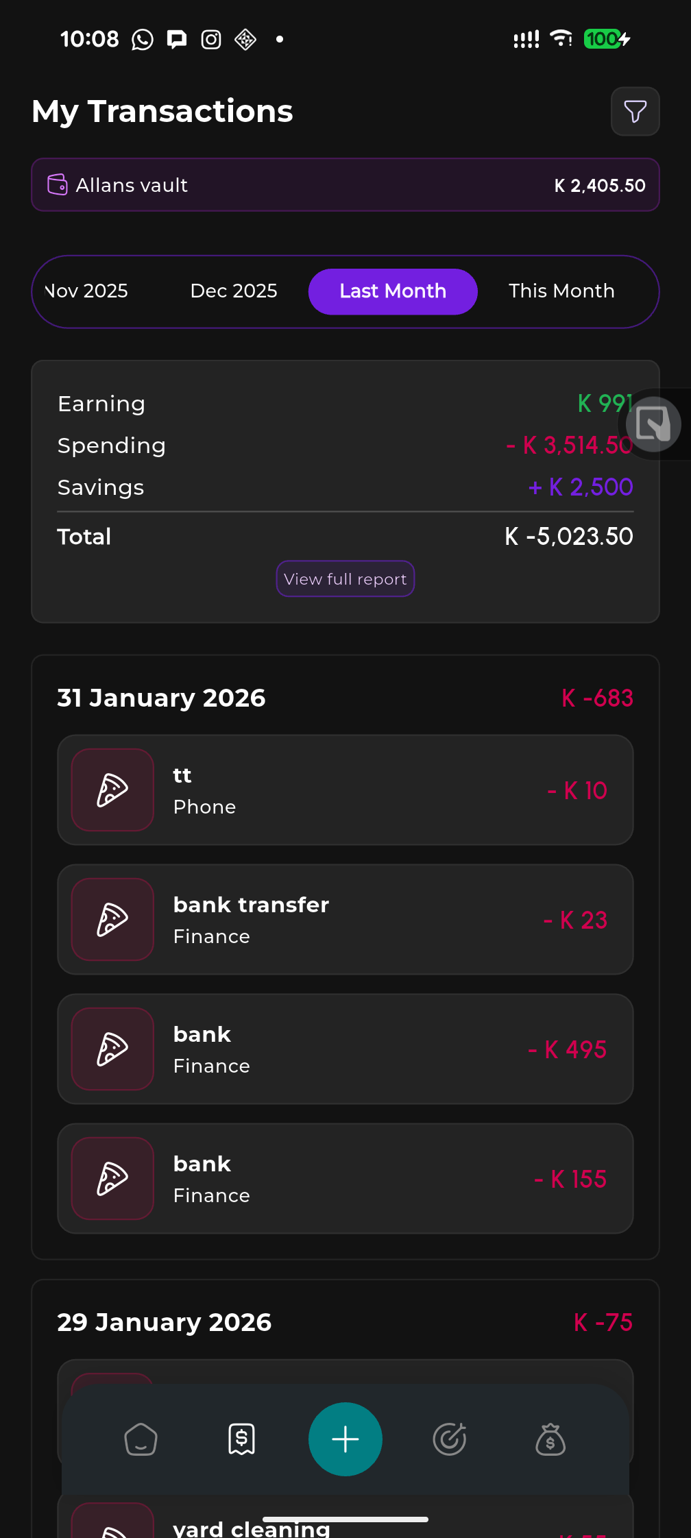 Allan's Fin Vault – Transactions and categories